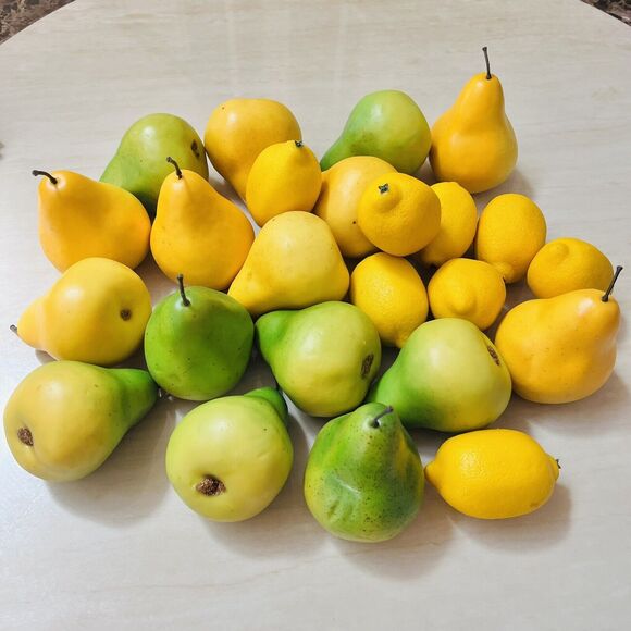 Faux Fruit Pears 4.5”H Lemon 3.25”L Prop Food Realistic Deco Home Staging 24pcs
